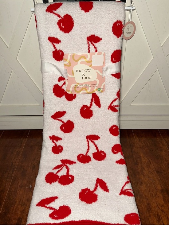 Other - Mellow & Mod Cherry Print Cozy Feather Yarn Throw Blanket
